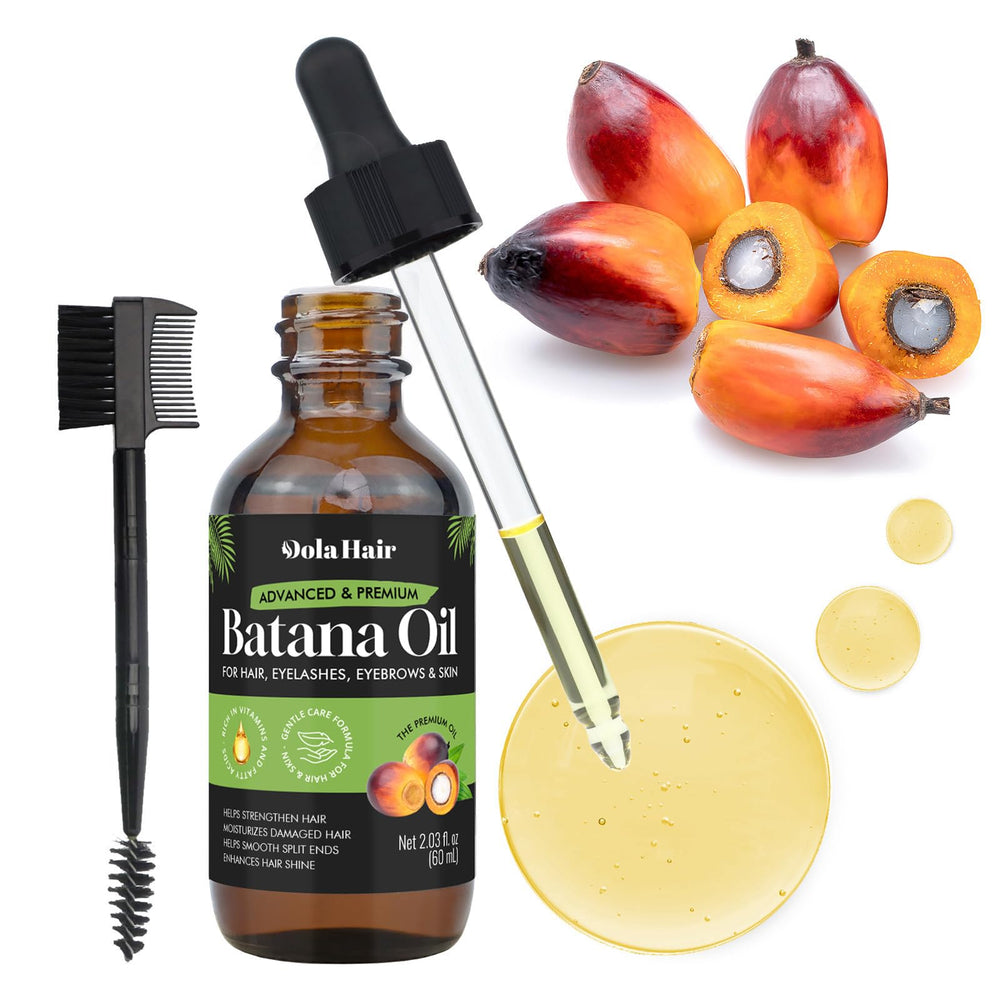 Dolahair Batana Oil label closeup emphasizes pure ingredients.