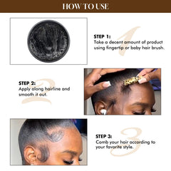 Dolahair Edge Control smooths baby hairs for a neat hairline.