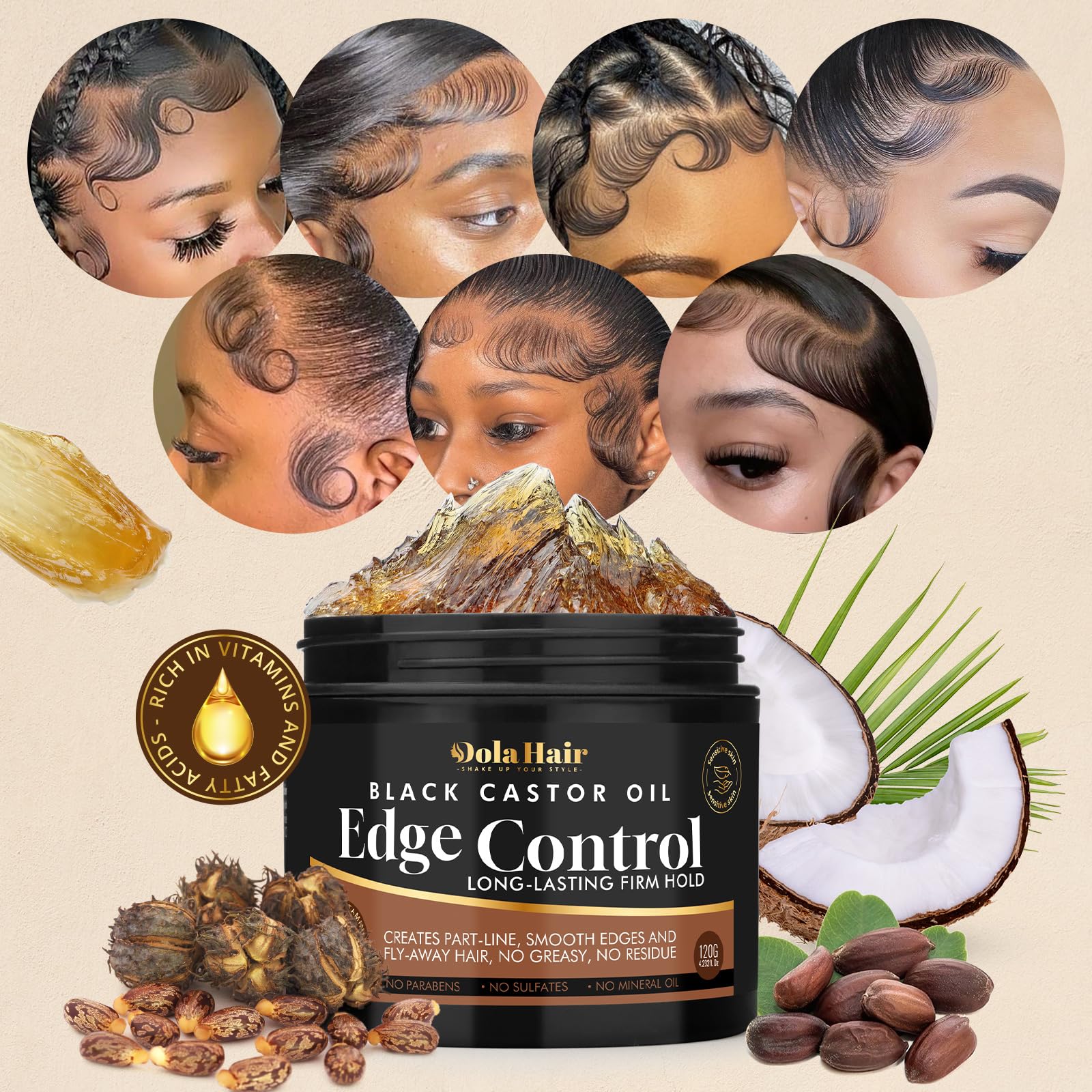 Dolahair Edge Control smoothing edges along a ponytail finish.