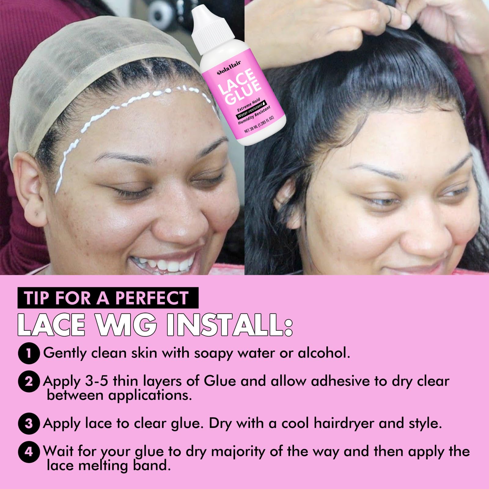 Dolahair glue drying clear for natural-looking lace front attachment
