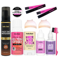 Dolahair Lace Tint Mousse applied to lace for natural blend.