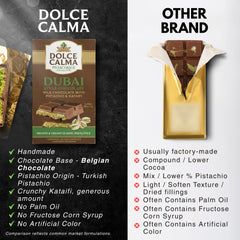 Dolce Calma Dubai Milk chocolate bar kunafa filling reveal of creamy richness.