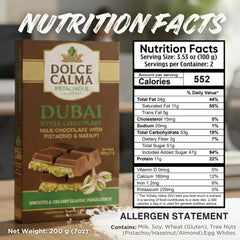 Dolce Calma Dubai Milk chocolate bar pistachio topping close-up for premium flavor.