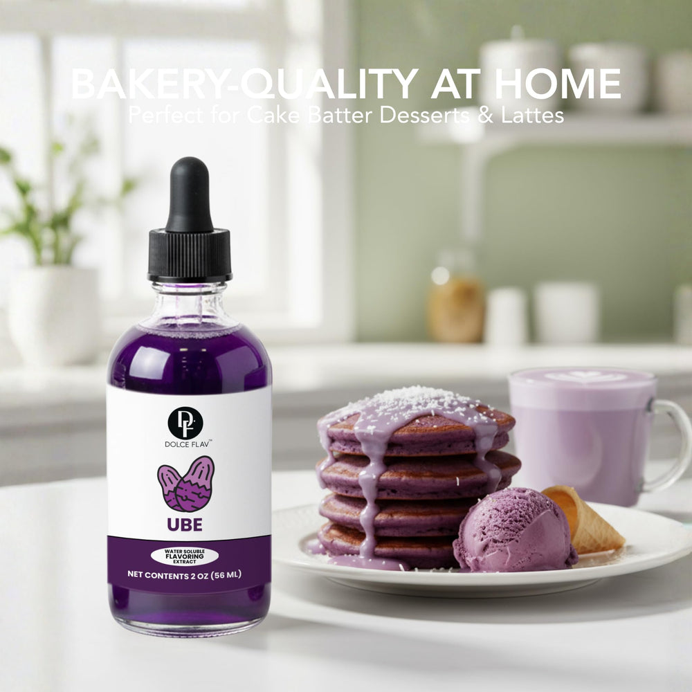 Dolce Flav Purple Ube Extract being added to a drink to enhance flavor