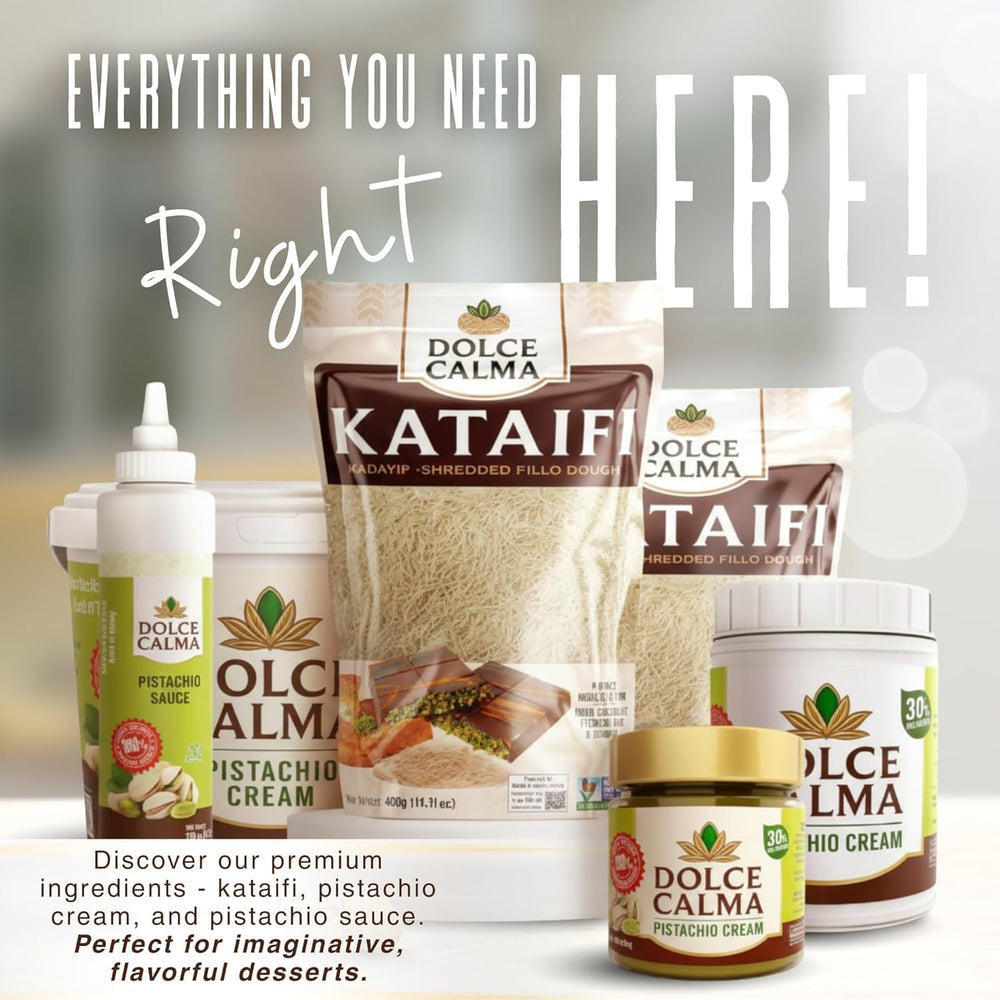 Dolce Calma kataifi dough with pistachio cream idea for pastry artistry.