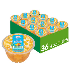 Dole Diced Peaches in 100% Juice cup, a convenient vitamin C rich snack.