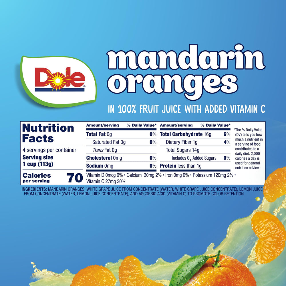 Dole Fruit Bowls 4oz cups, ready to pack in lunch boxes.