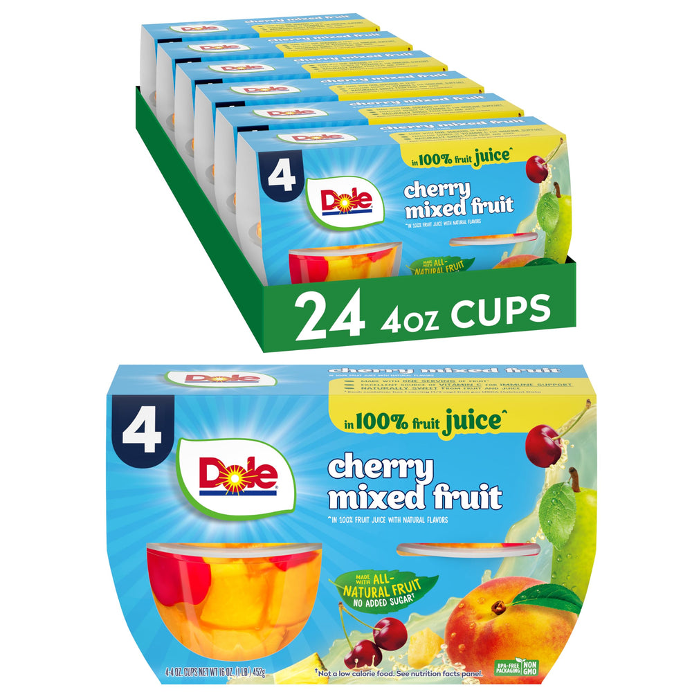DOLE Fruit Bowls Cherry Mixed Fruit cups on display offer a quick vitamin C snack