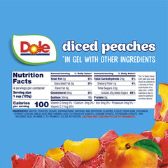 Dole Fruit Bowls diced peaches closeup for bite-sized freshness.