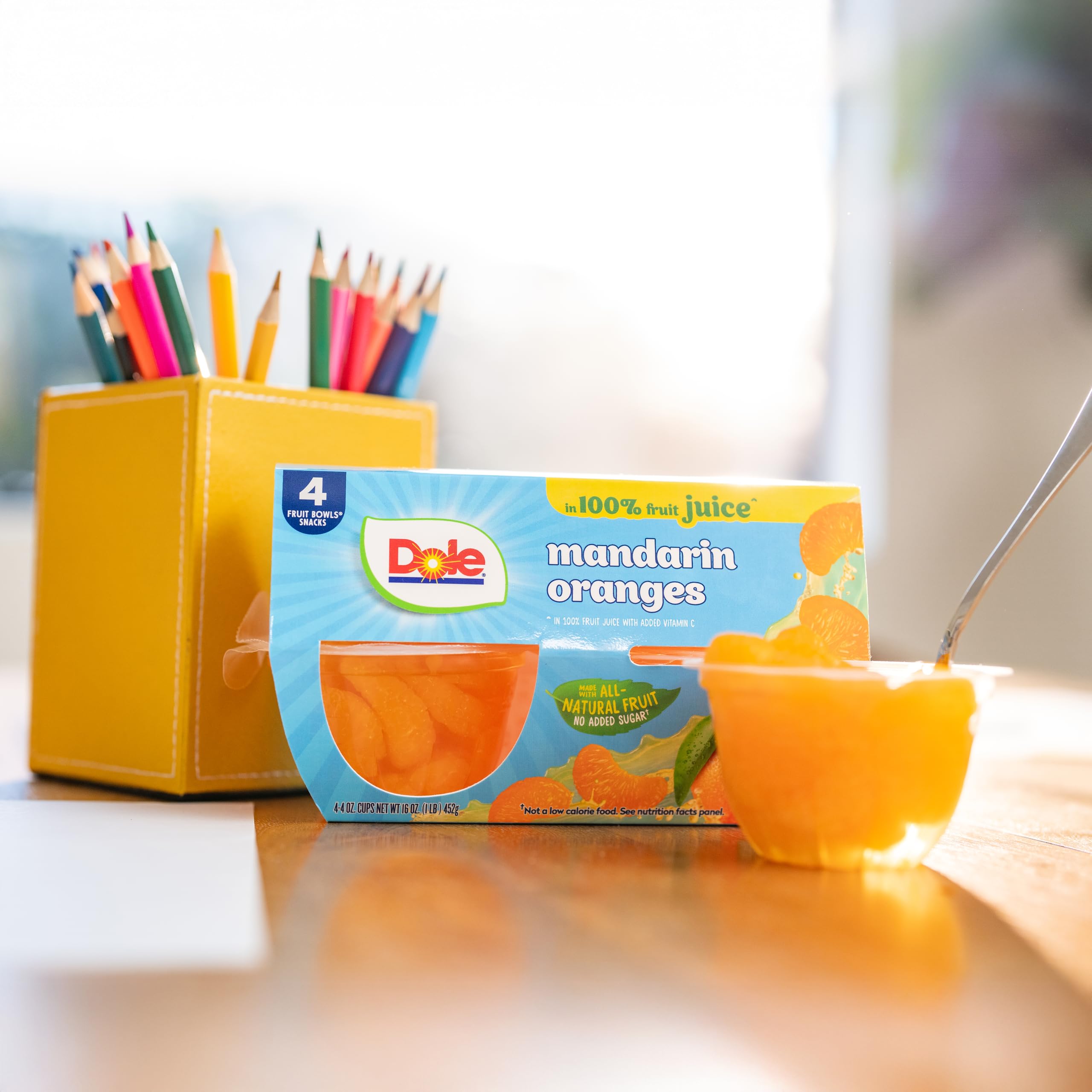 Dole Mandarin in juice in a lunchbox, ideal for school.