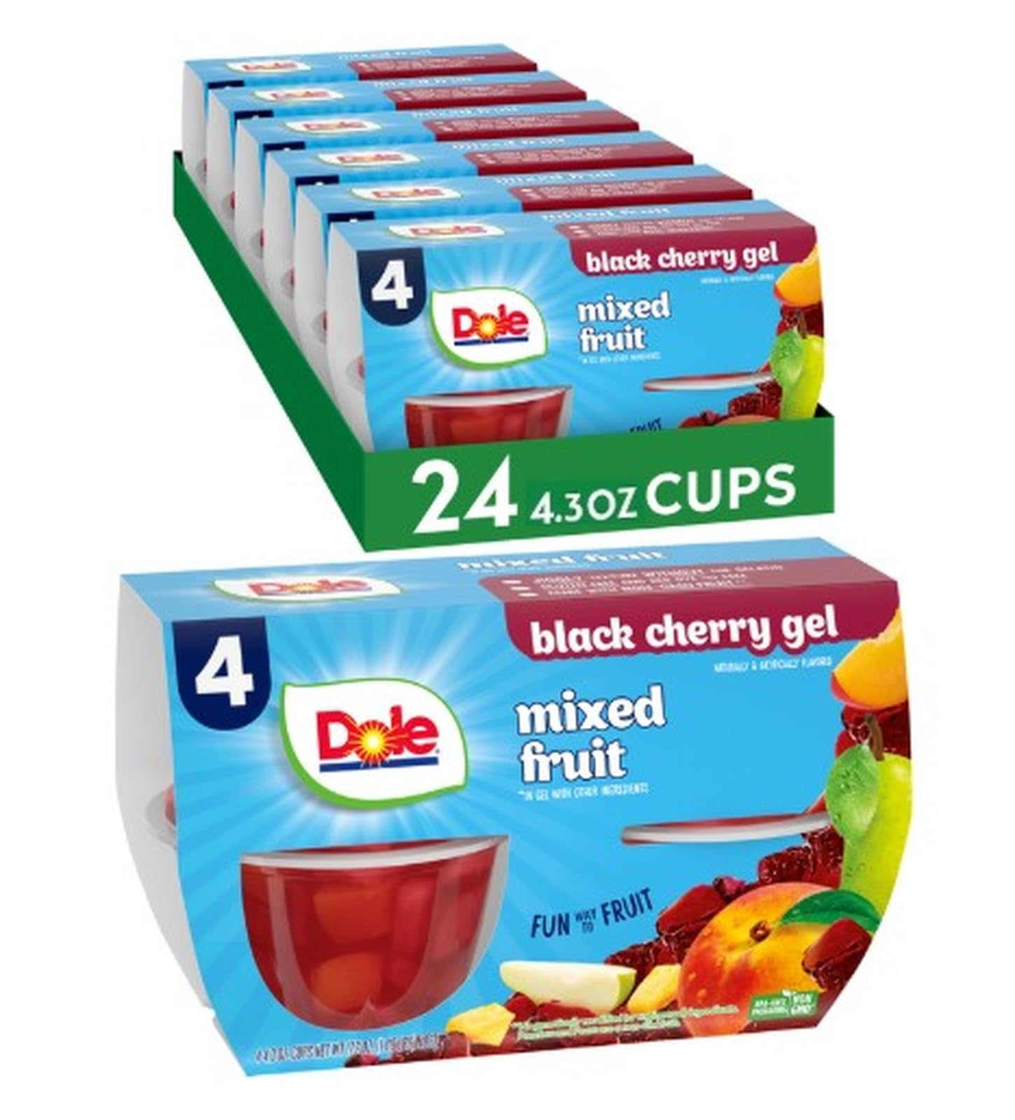 Dole Fruit Bowls Mixed Fruit in Black Cherry Gel for a refreshing snack.