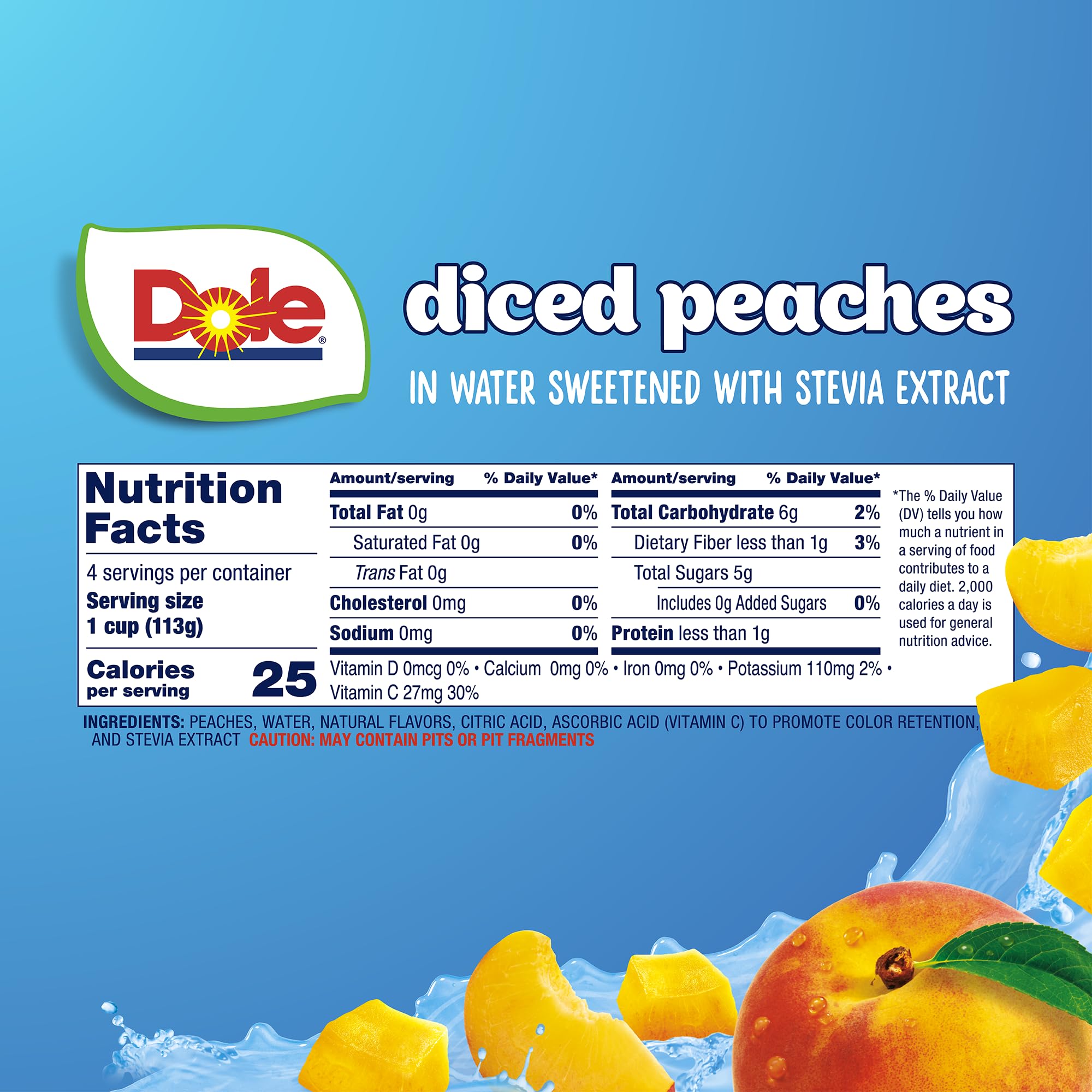 Dole Fruit Bowls No Sugar Added Diced Peaches – vitamin C in every cup.