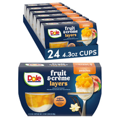 Dole Peaches Creme Layers cup with vanilla cream and peaches for a creamy snack