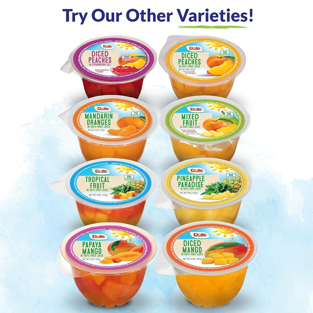 Dole peaches in strawberry gel cups make school lunch easier.