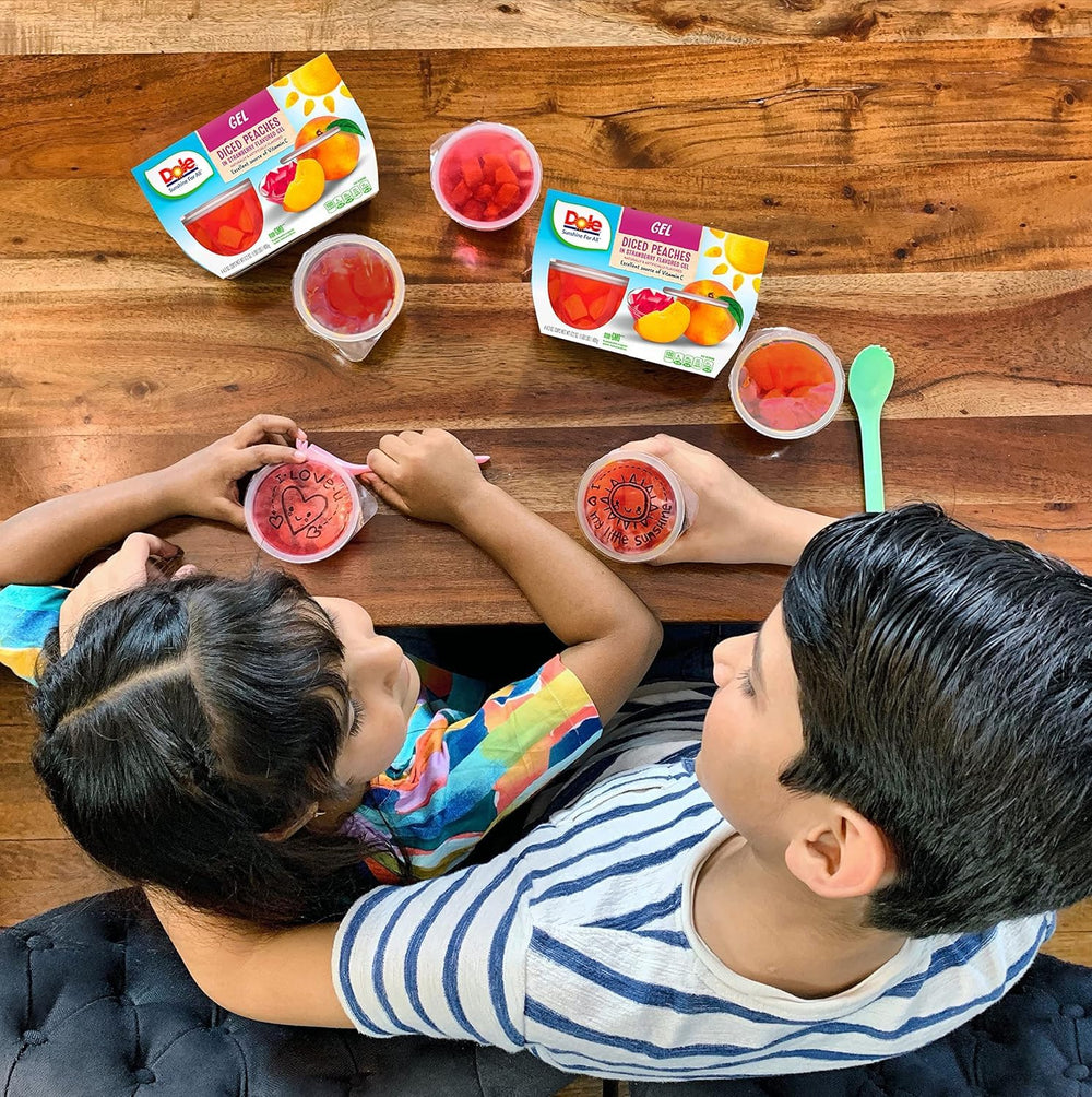 Dole peaches with strawberry gel are perfect for picnics.