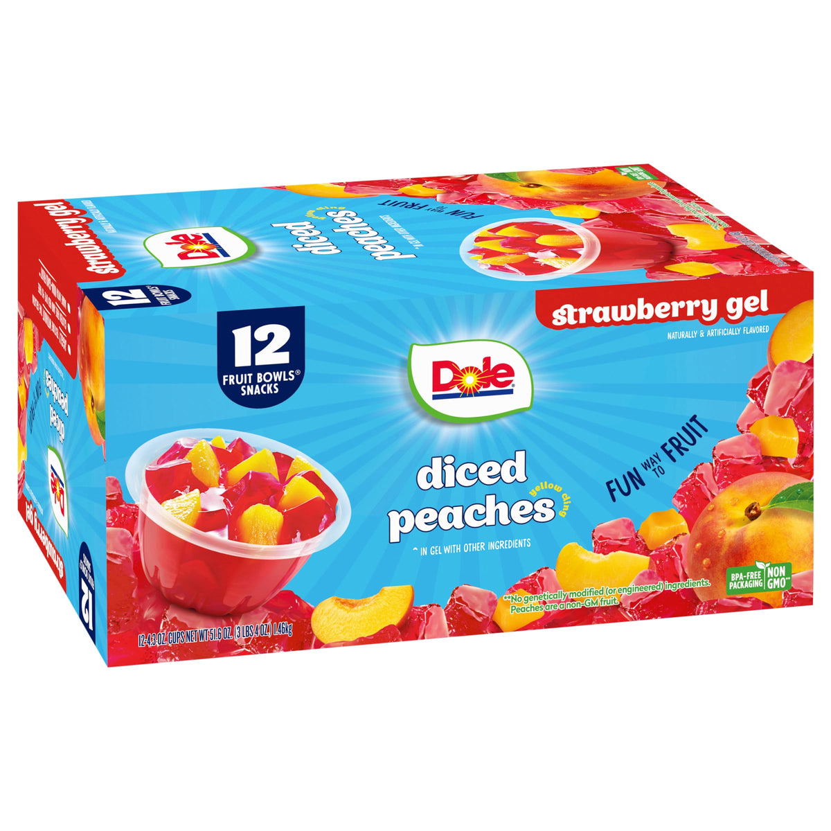 Dole Fruit Bowls peaches in strawberry gel ready-to-eat snack cups for quick fueling