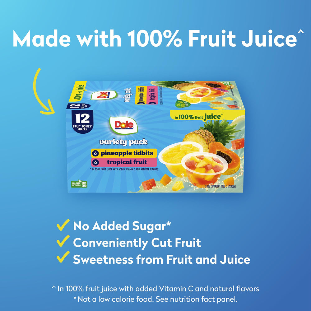 Dole pre-cut fruit bowls emphasize convenience for easy prep.