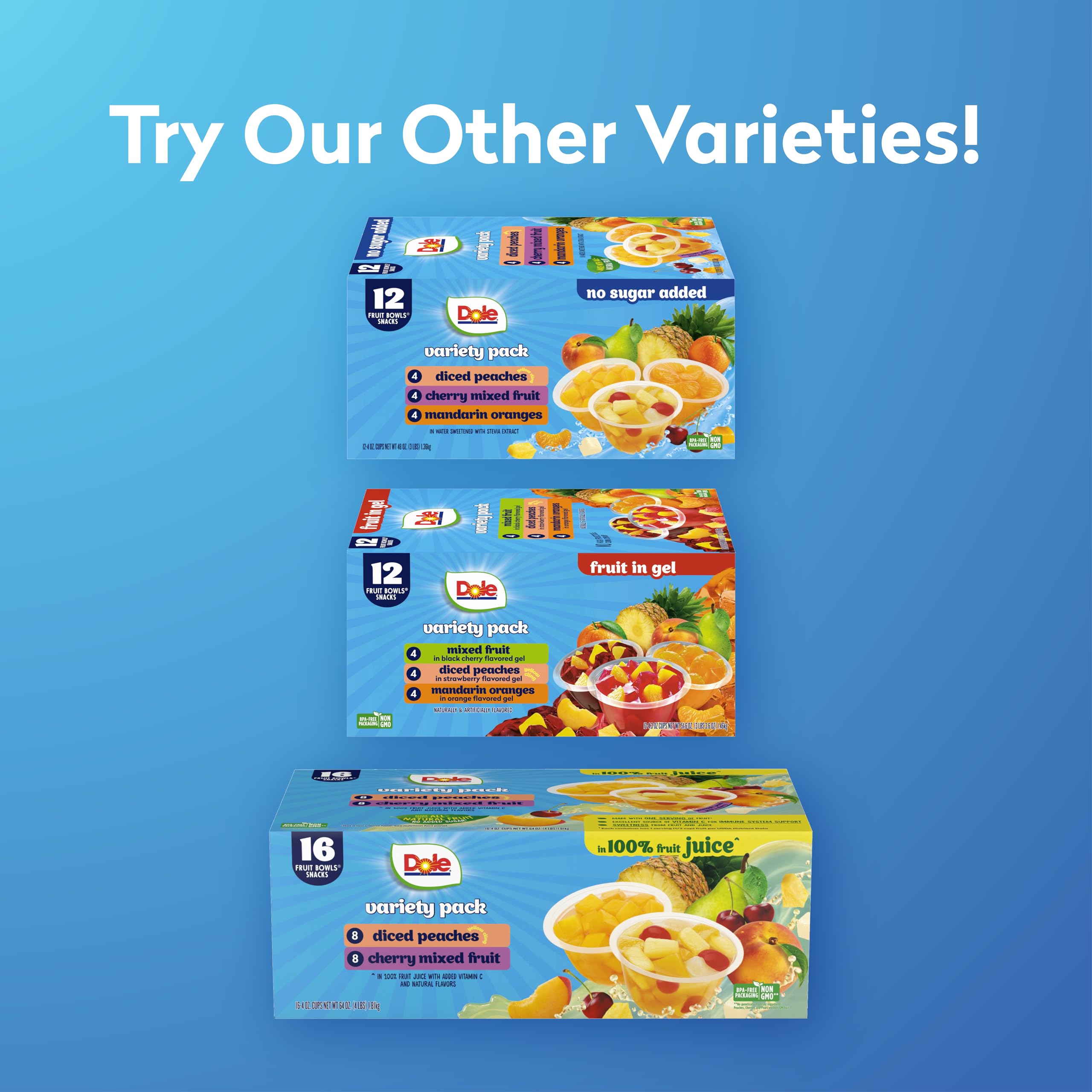 Dole Fruit Bowls resealable 4 oz cups ideal for kids' lunch boxes.