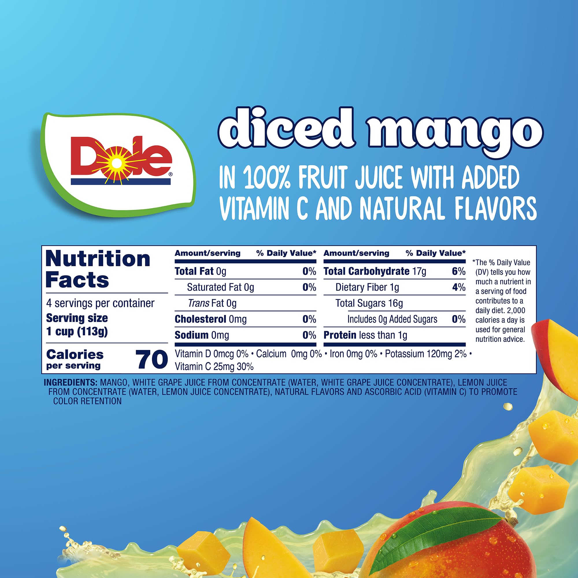 Dole fruit bowls in convenient 4 oz cups ideal for lunchboxes.