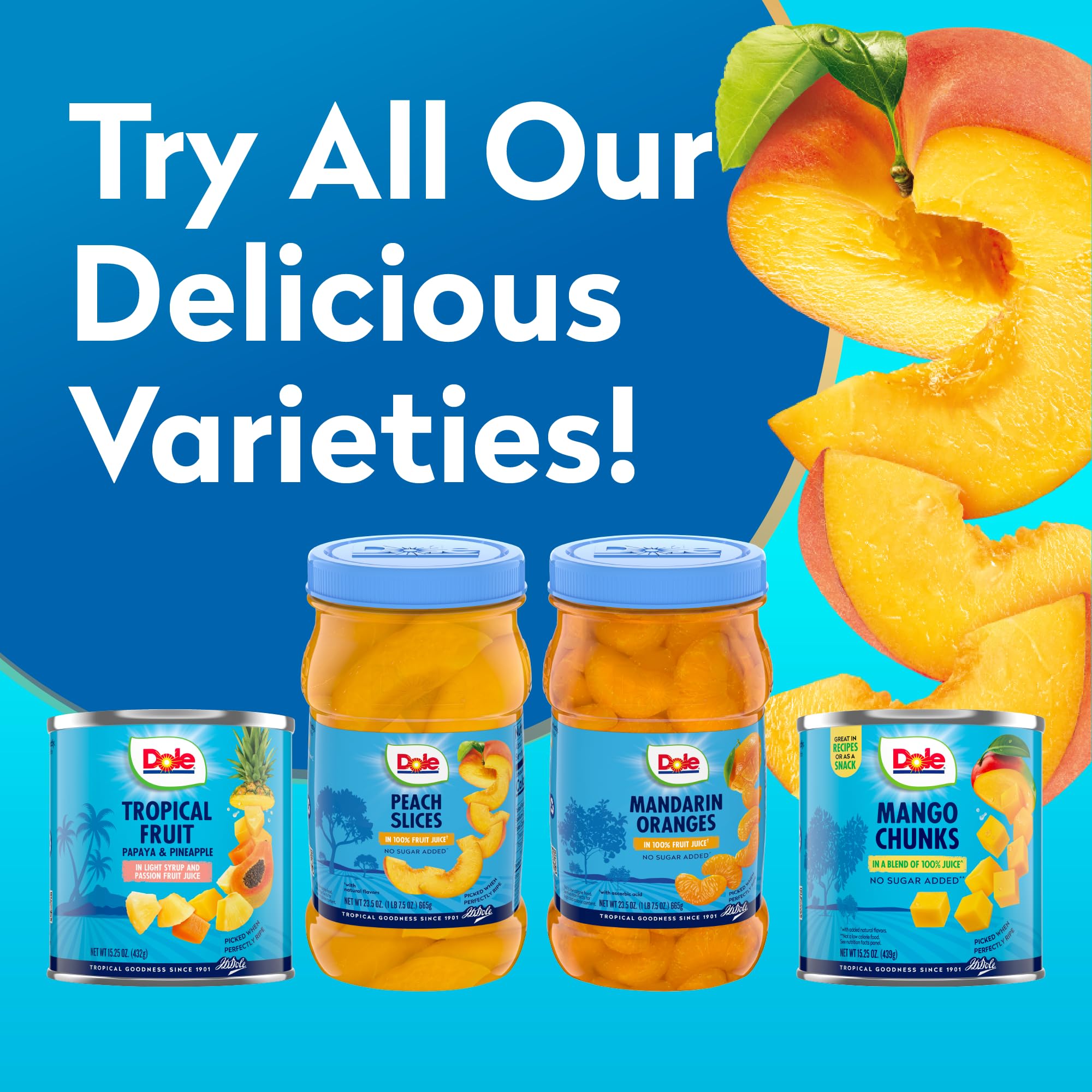 Dole jarred peaches snack ready for lunch or on-the-go.