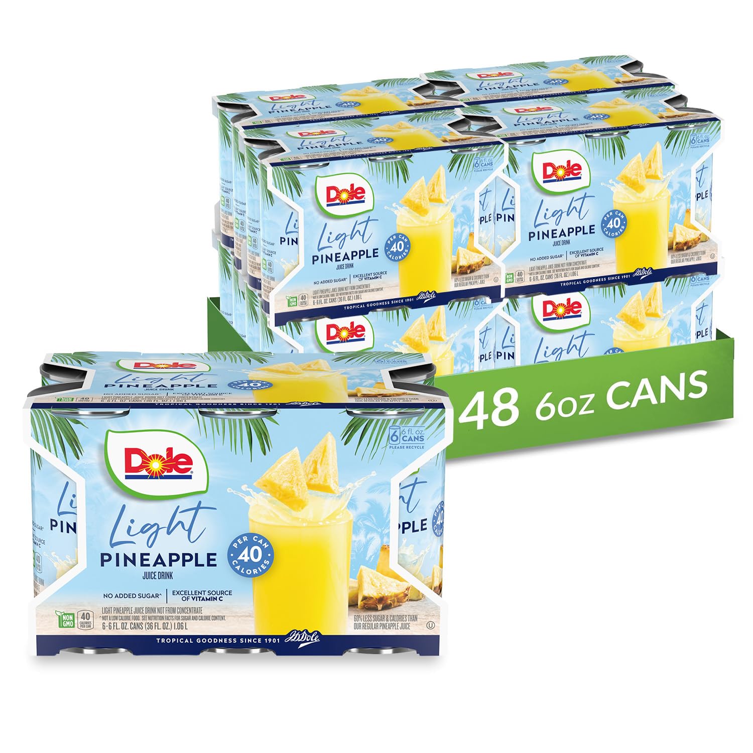 Dole Light Pineapple Juice can pouring into a glass, a low-calorie vitamin C option