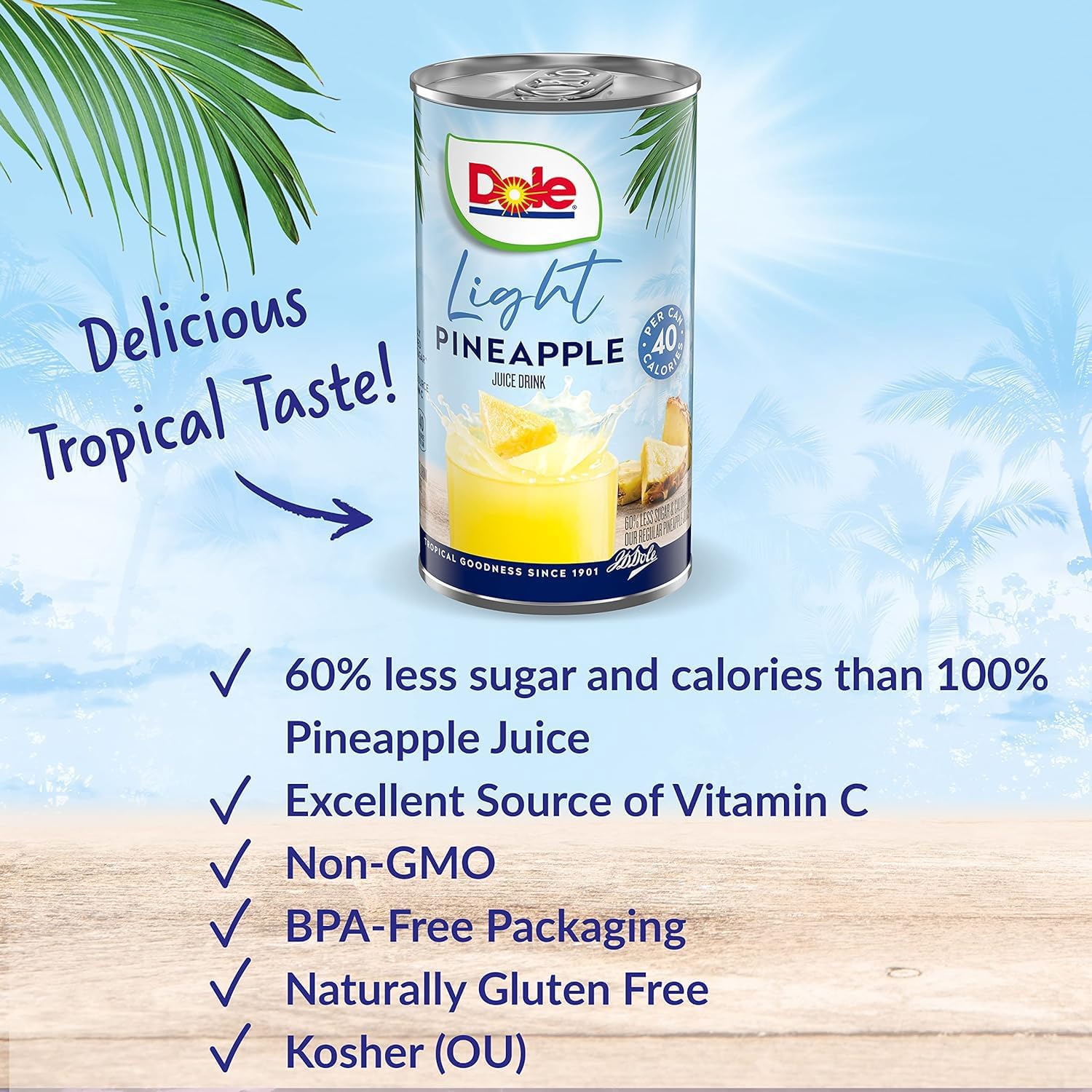 Dole Light Pineapple Juice pack of six-ounce cans, convenient for on-the-go