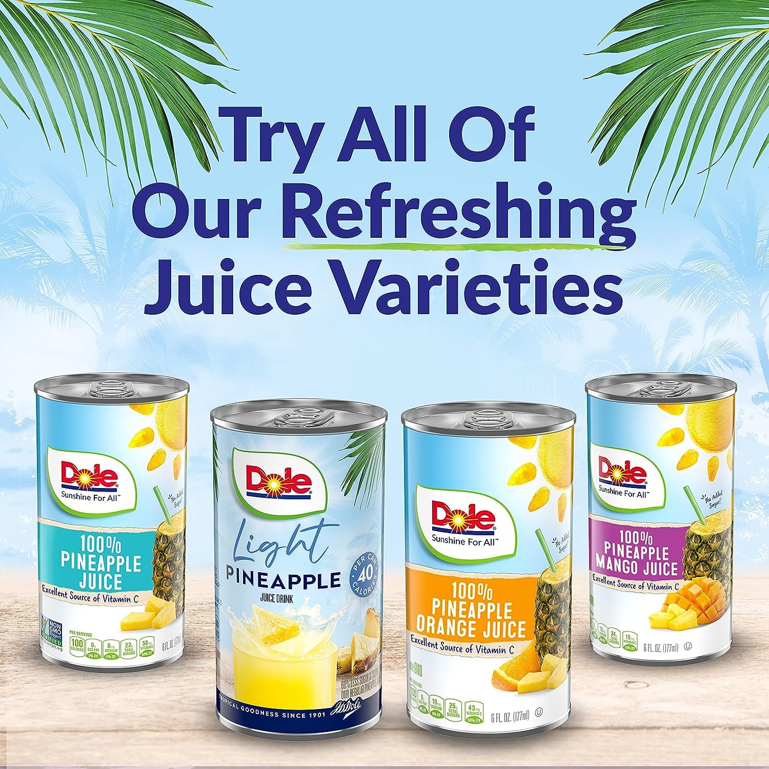 Dole Light Pineapple Juice vitamin C source in 100% juice format