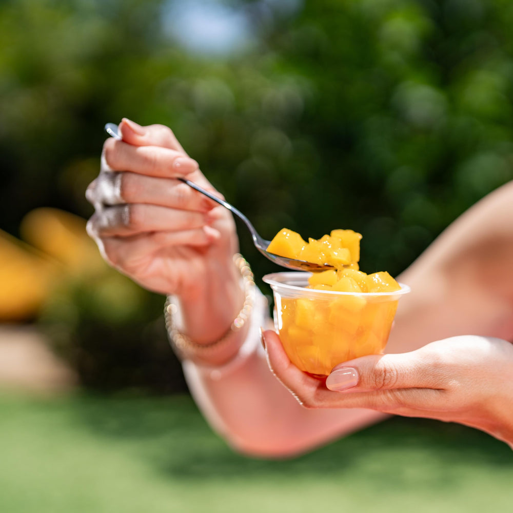 Dole tropical fruit bowls shown as pantry-friendly for easy snacking.
