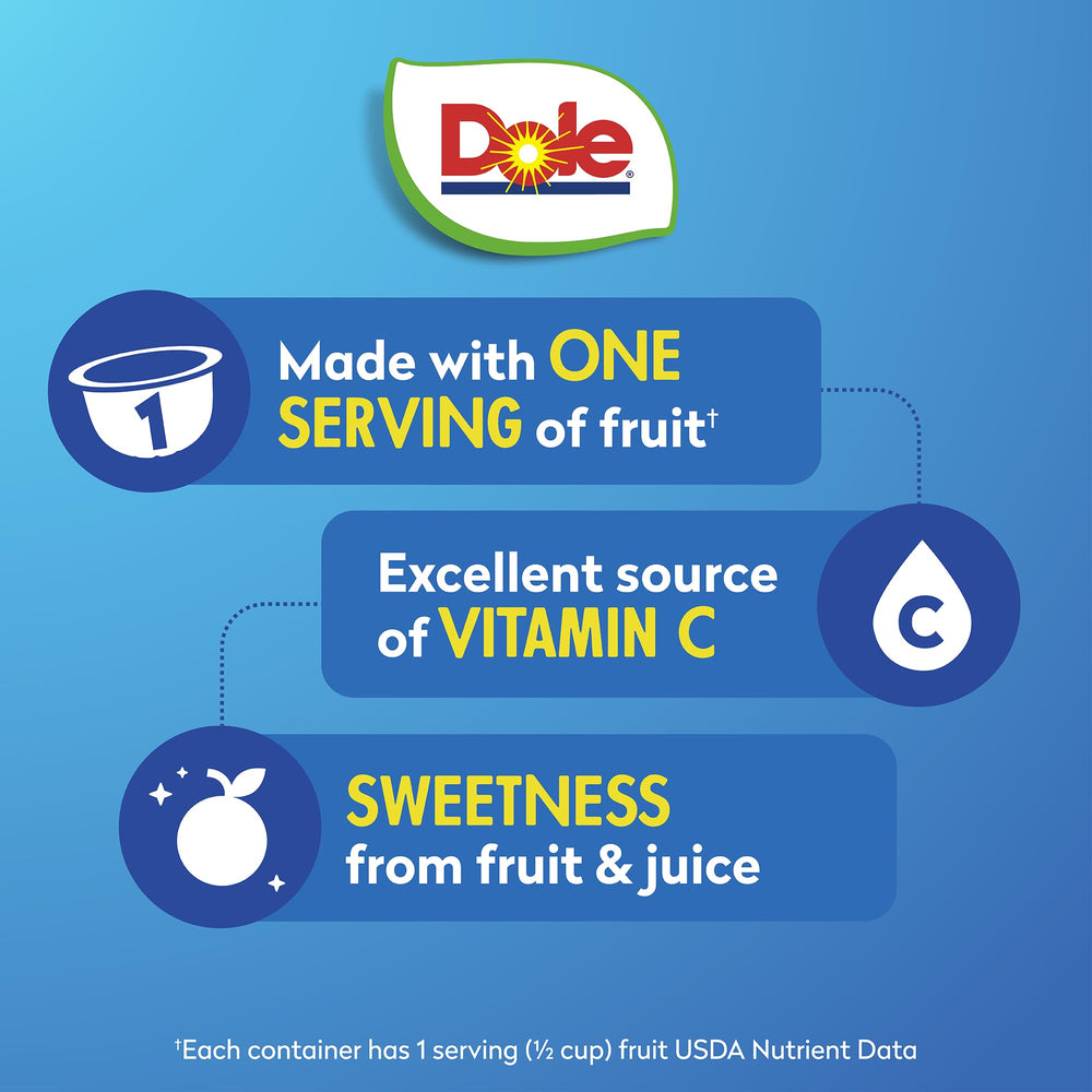 Dole mandarin segments pre-cut in juice, convenient snacking.
