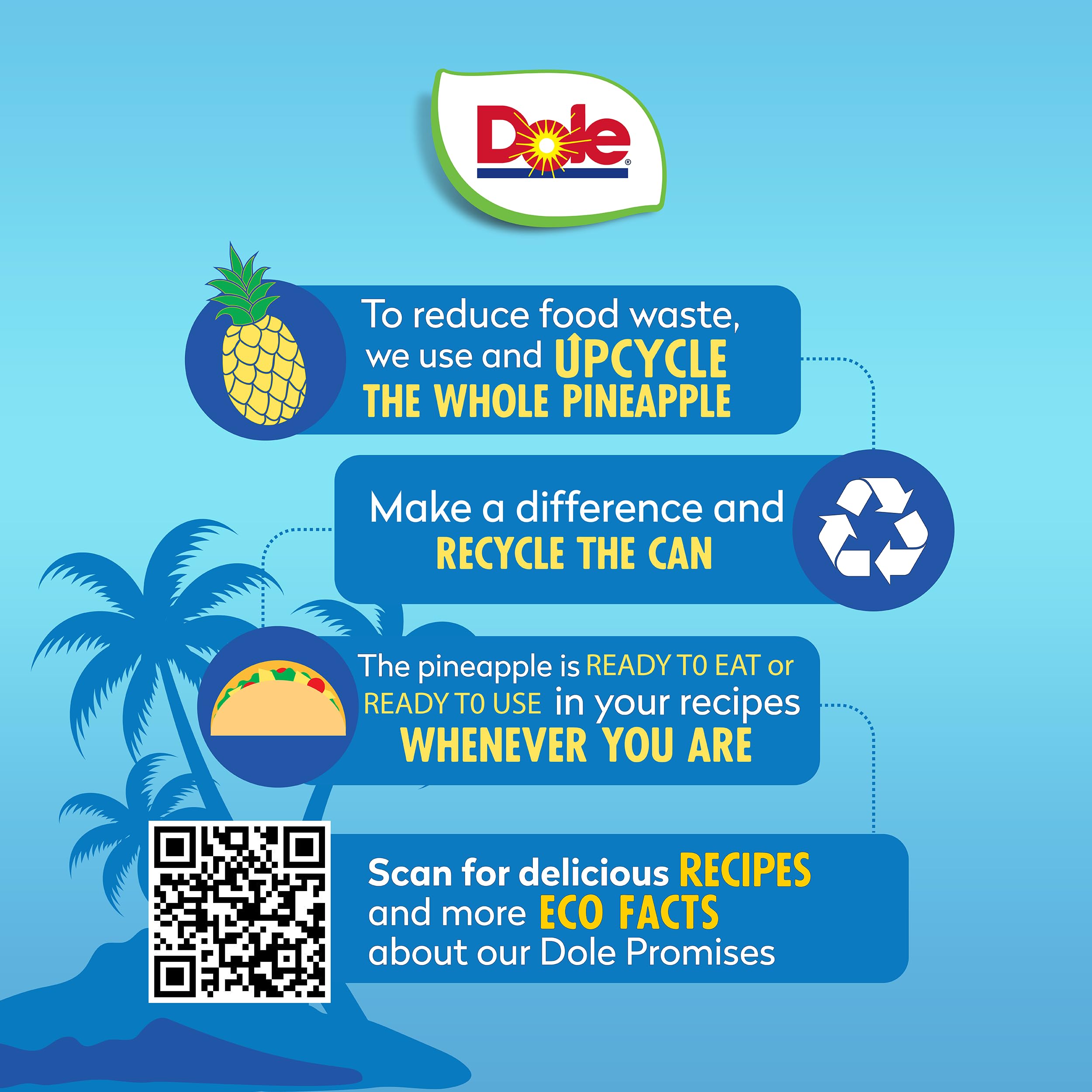 Dole Pineapple Chunks no sugar added label highlighting healthier choice.