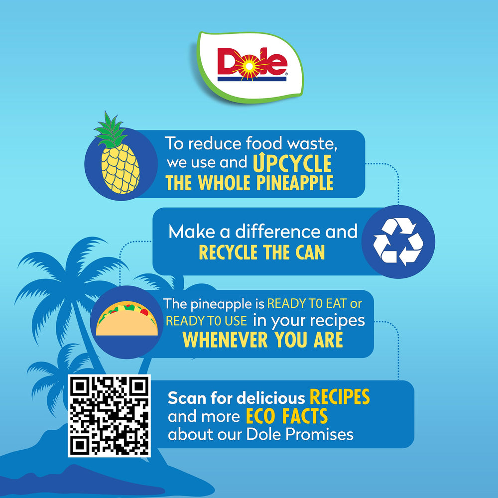 Dole Pineapple Chunks no sugar added label highlighting healthier choice.