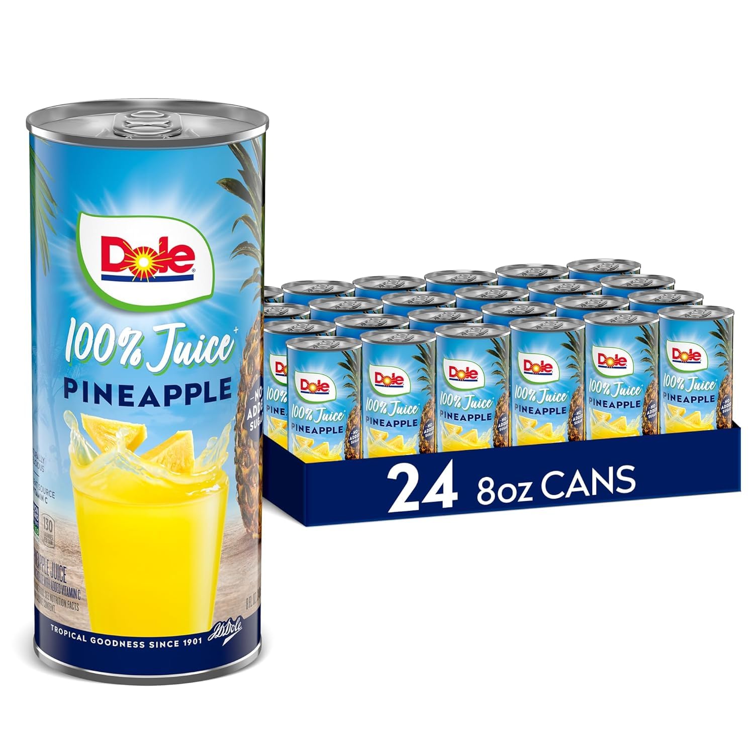 Dole 100% Pineapple Juice 24-pack cans offering a convenient vitamin C boost.