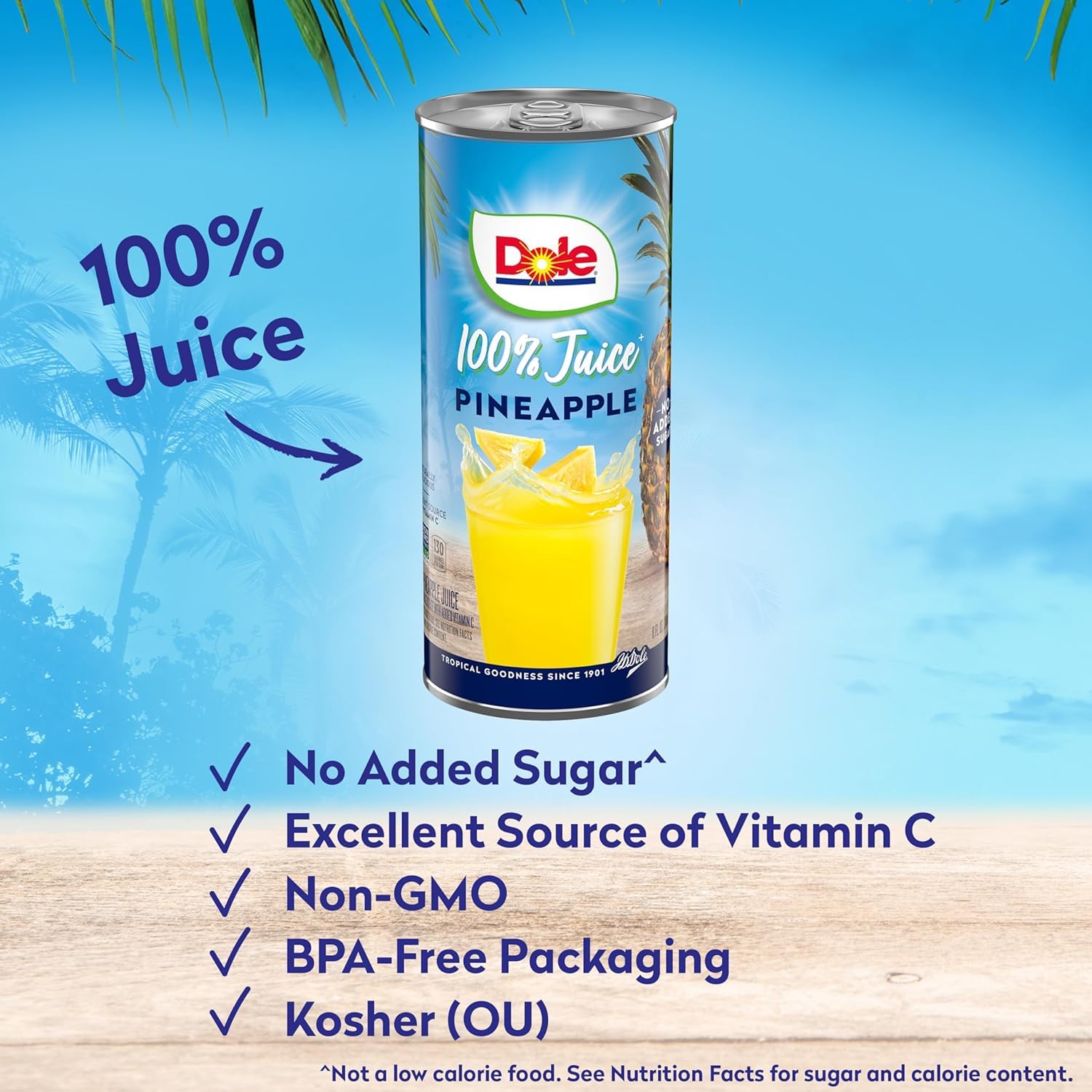 Dole pineapple juice poured into a glass for a tropical drink.