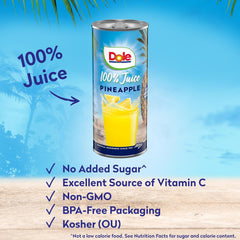 Dole pineapple juice poured into a glass for a tropical drink.