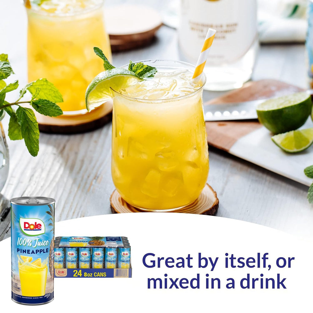 Dole pineapple juice in a blender for smoothie enhancement.