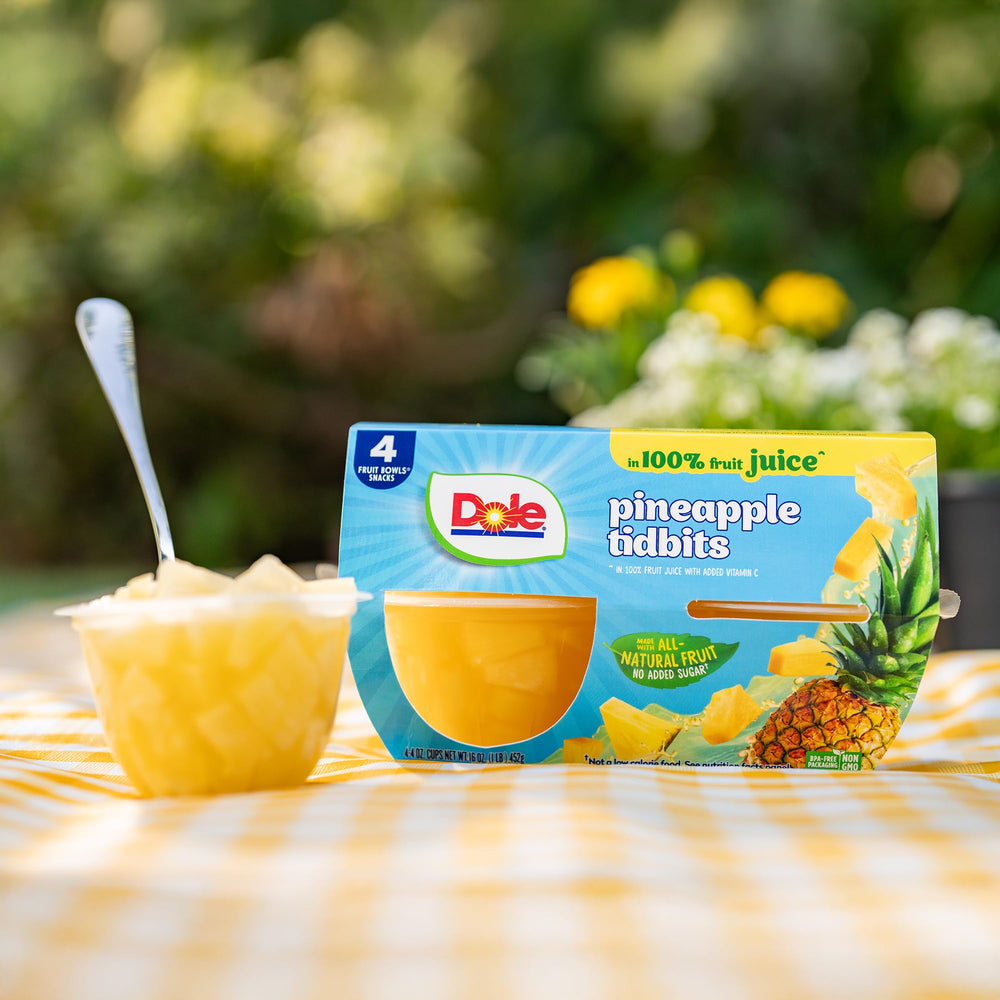 Dole Pineapple Tidbits gluten-free and dairy-free fruit in juice.