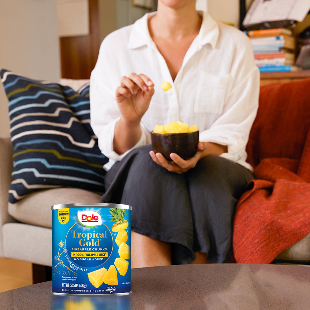 Pantry staple of DOLE Tropical Gold pineapple chunks for easy meals