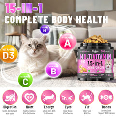 Dolean 15-in-1 cat multivitamin label — comprehensive daily nutrition.