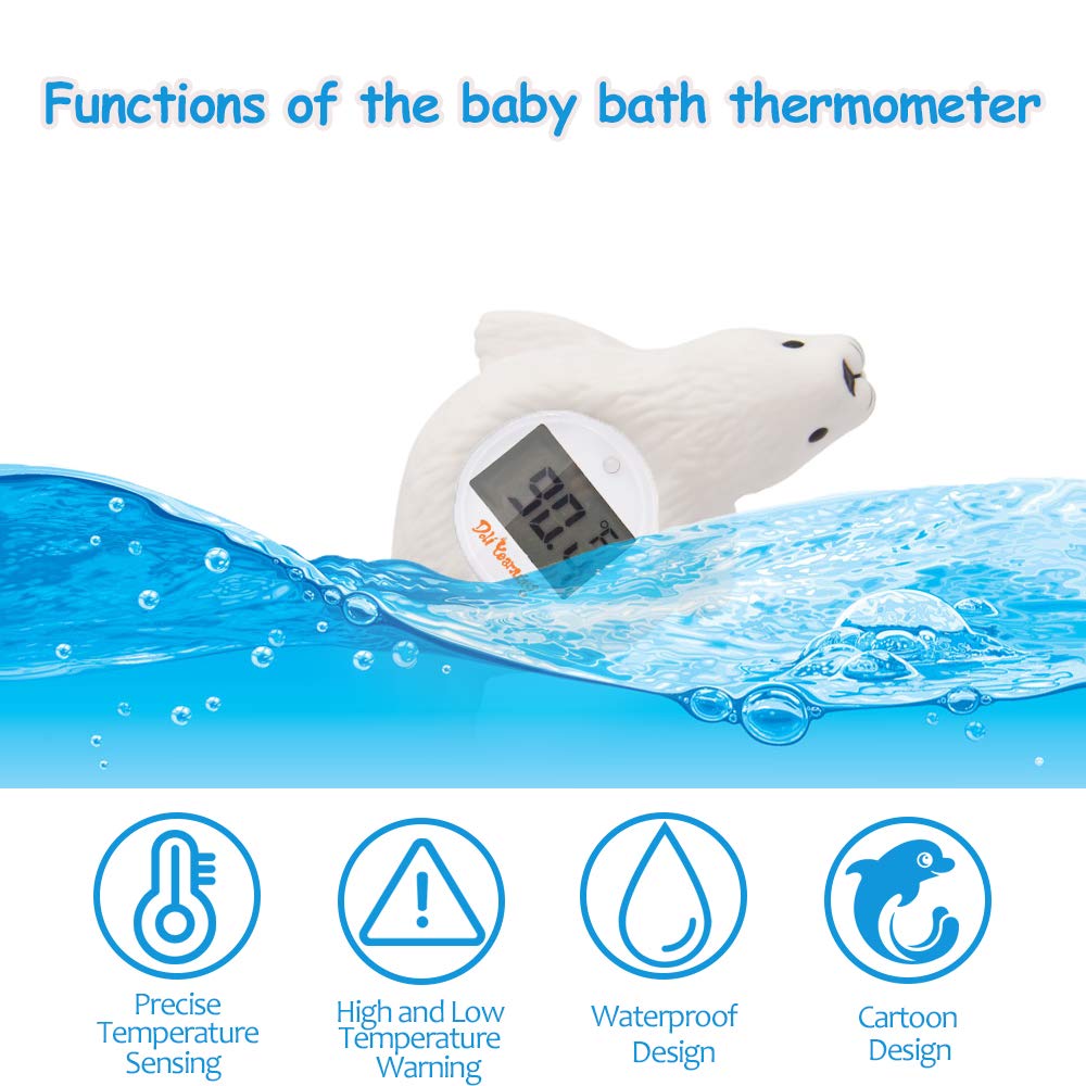 Doli Yearning bath thermometer with big LCD display for quick temperature reading.