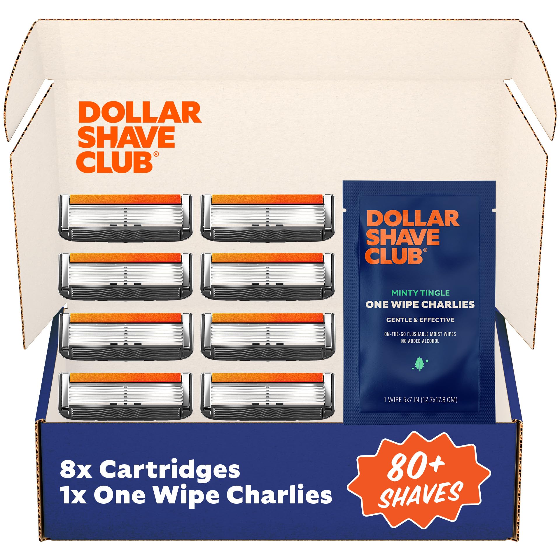 Dollar Shave Club 6-blade razor refills deliver a close, comfortable shave.