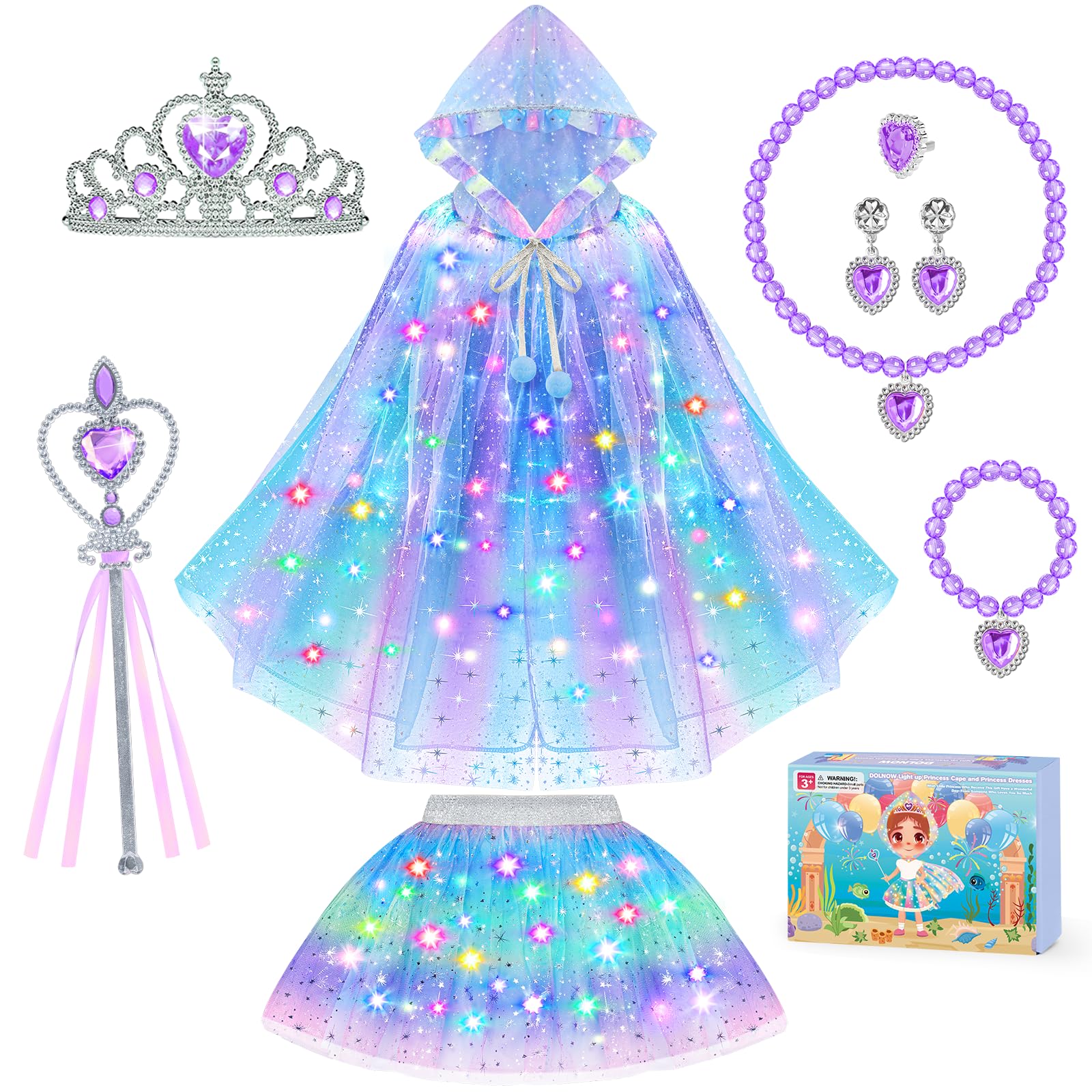Dolnow princess light-up cape shines during playtime for a magical look