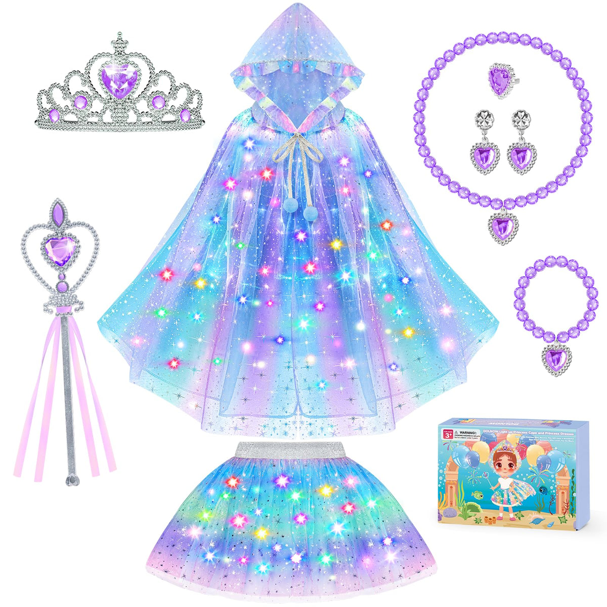Dolnow princess light-up cape shines during playtime for a magical look