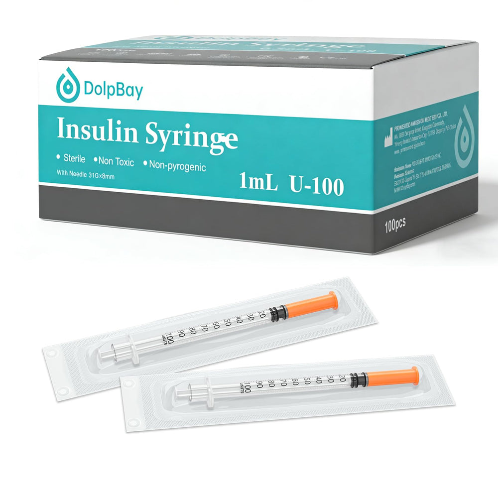 DolpBay insulin syringe 1cc 31G 8mm blister-pack for clean, easy storage.