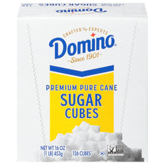 Domino premium cane sugar cubes dots; convenient measured sweetness for coffee, tea, and baking.