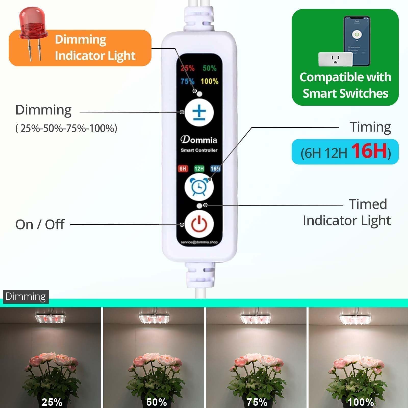 DOMMIA auto-timer and dimmable LED light for customizable day cycles.
