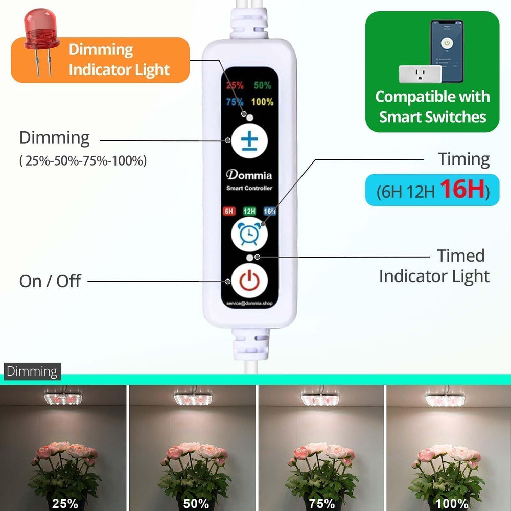DOMMIA auto-timer and dimmable LED light for customizable day cycles.