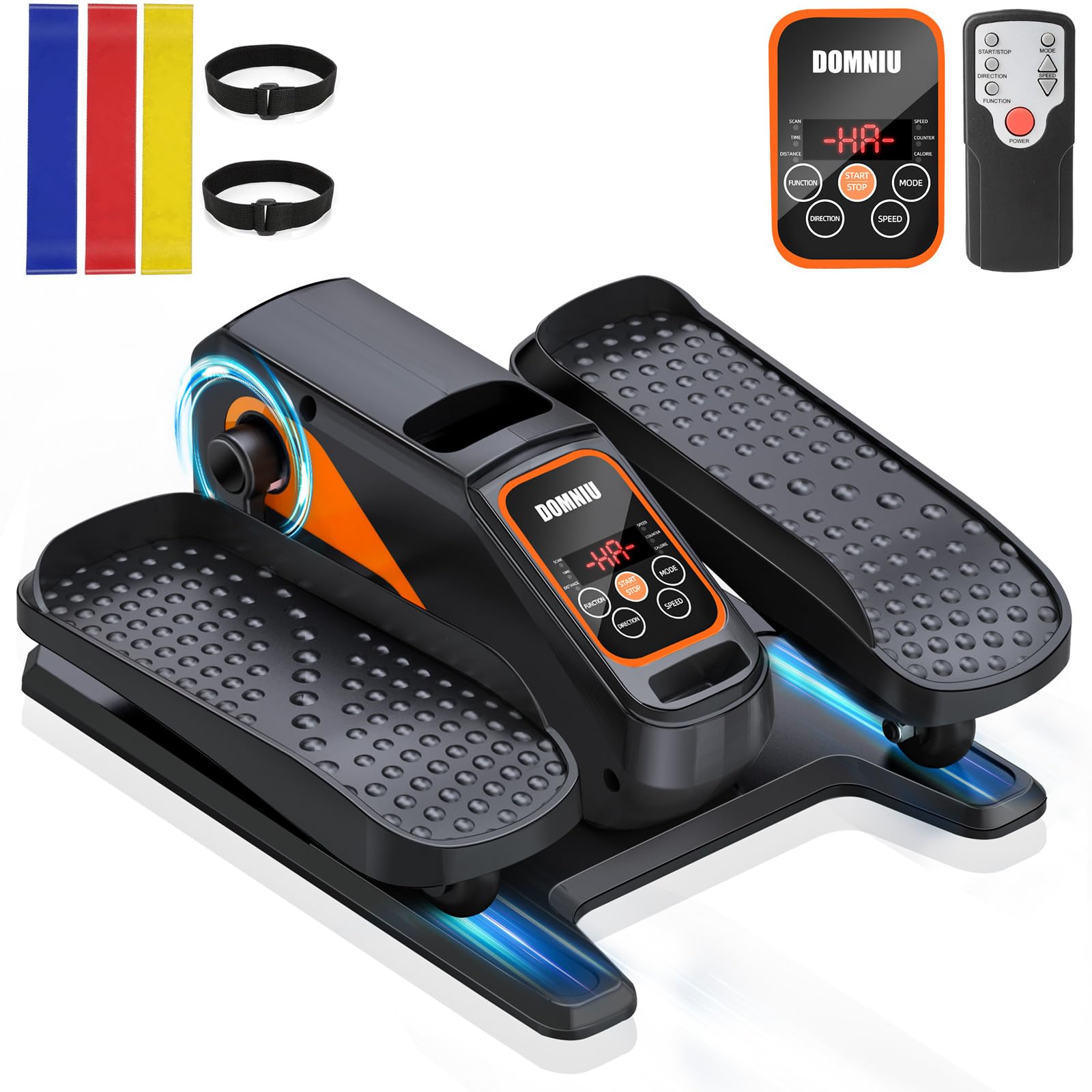 DOMNIU under desk elliptical side view, showcasing space-saving design.