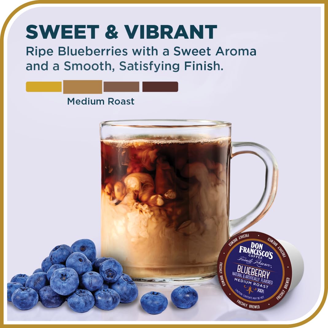 Close-up of Don Francisco's blueberry coffee pod highlighting flavorful aroma
