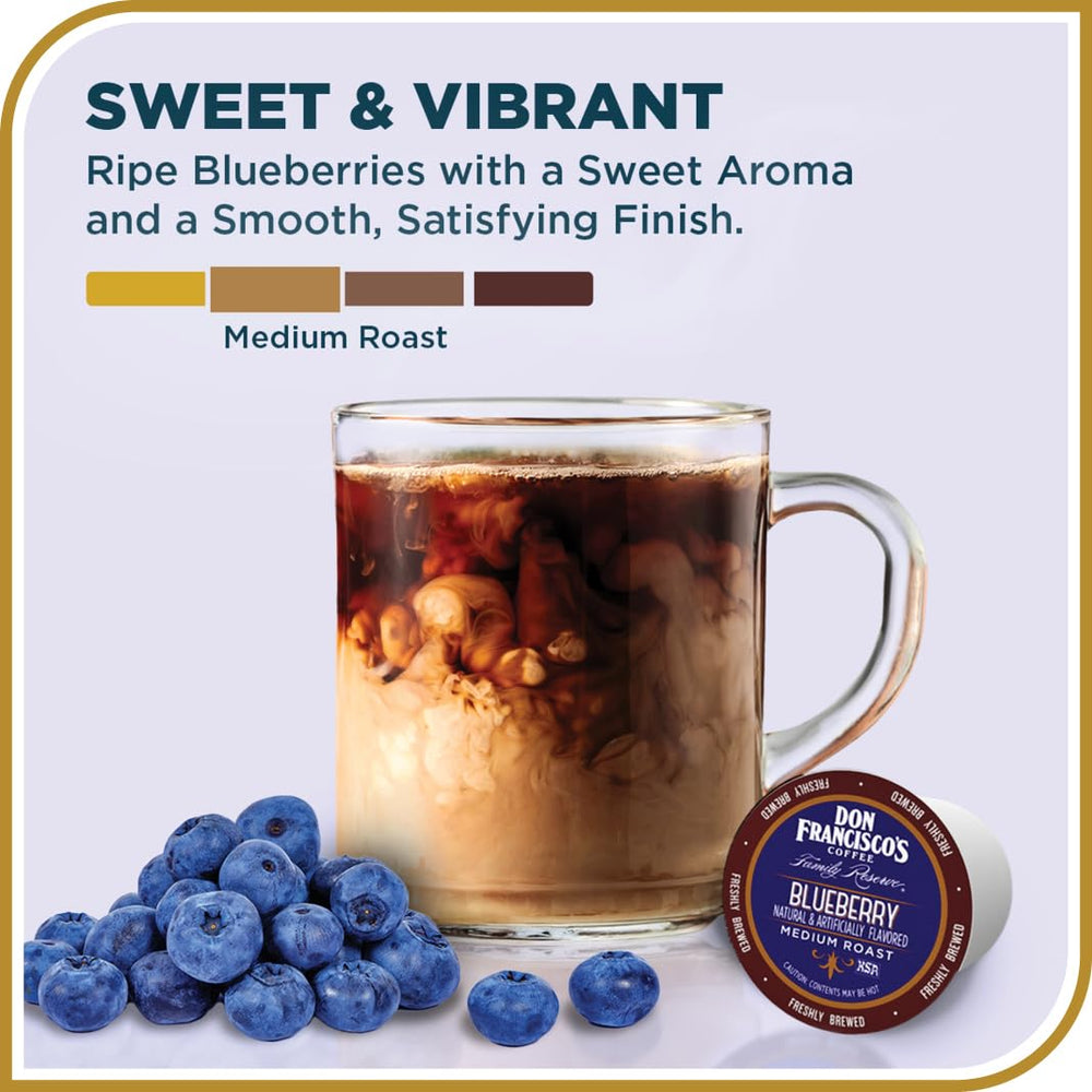 Close-up of Don Francisco's blueberry coffee pod highlighting flavorful aroma