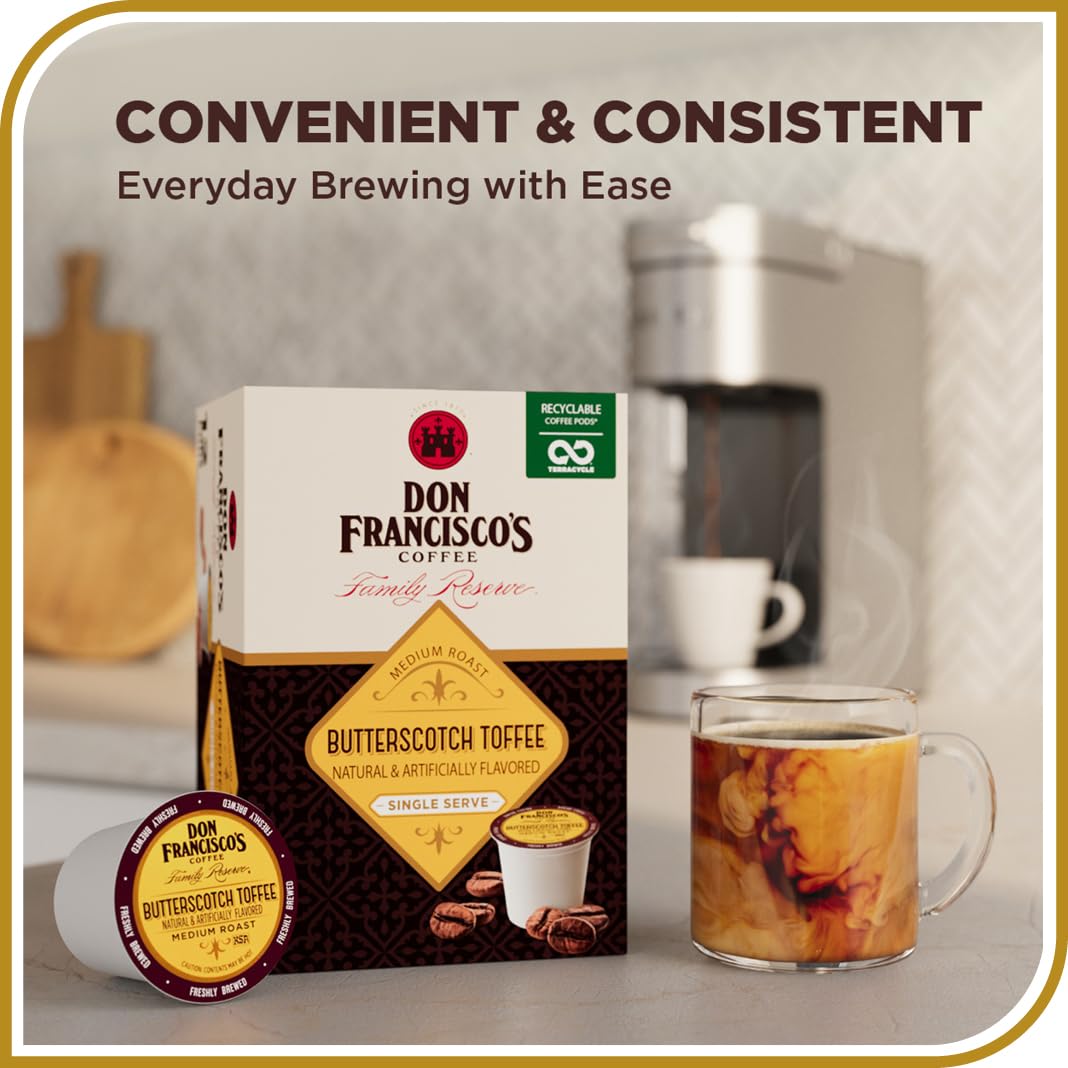 A cup of Don Francisco's Butterscotch Toffee with inviting aroma.